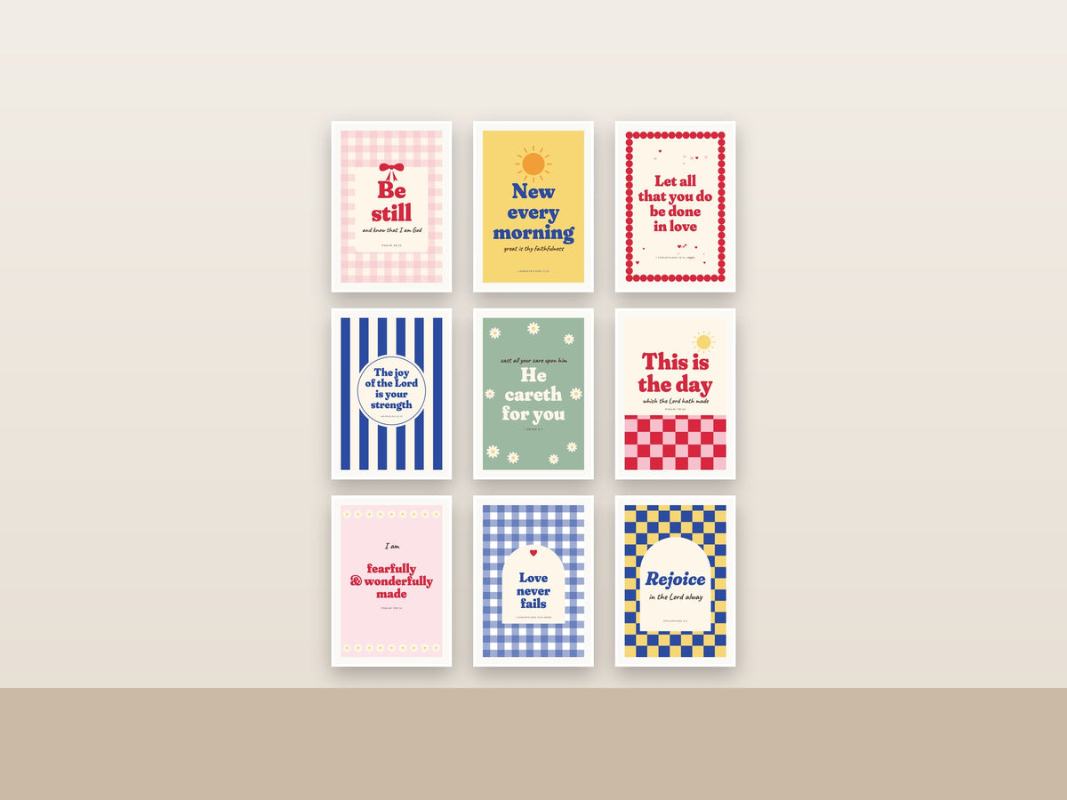 Trendy Faith Collection | Set of 9 Colorful Scripture Prints